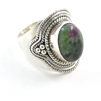 Antique style pure silver ruby zoisite ring for women